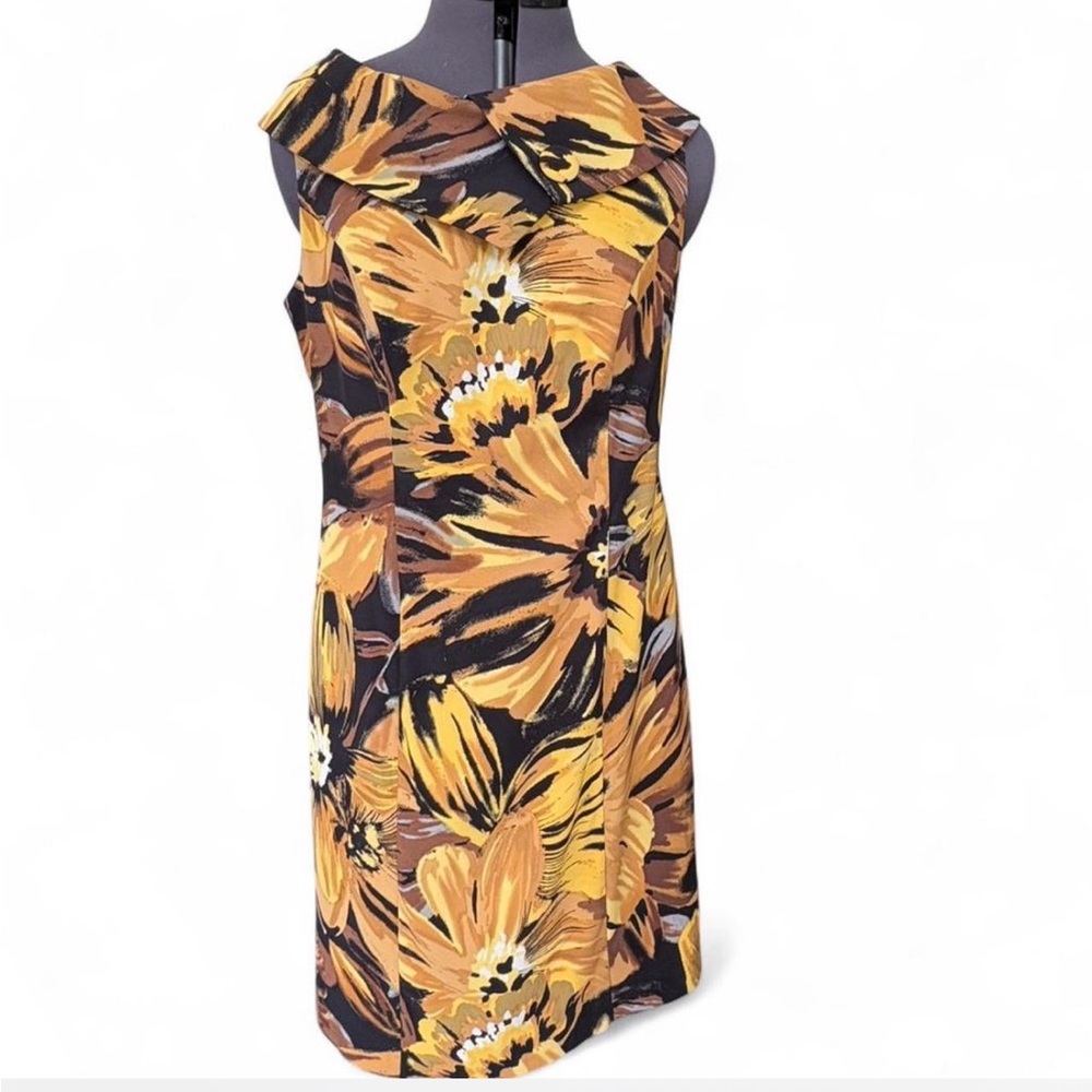 dressbarn Cowl Neck Floral Dress in Yellow and Black